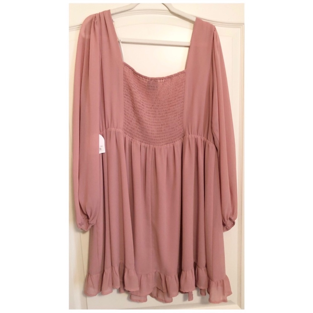 NWT Arula Long Sleeve Mauve Flowy Boho Dress 2X Dusty Rose Smocked Blush Pink - Picture 2 of 6